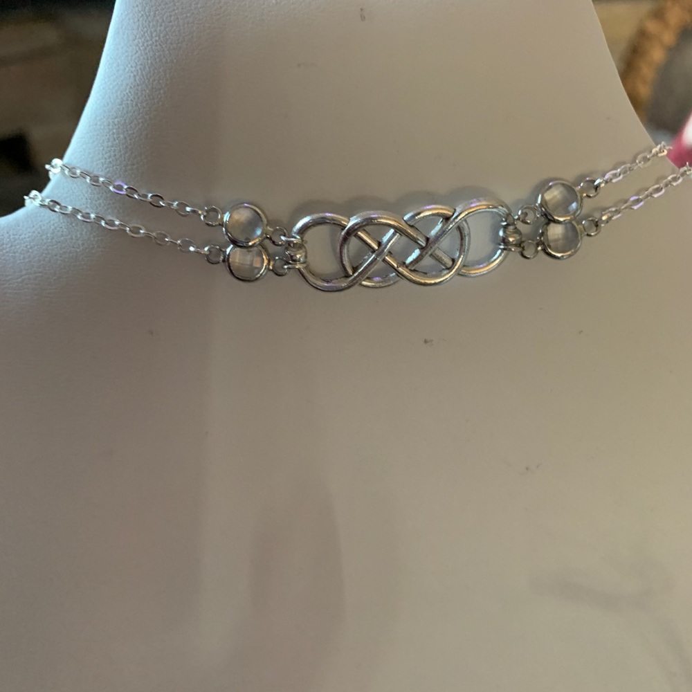 Silver Double Infinity Rhinestone Chain Choker - Picture 6 of 7